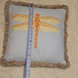 Elaine Smith DRAGONFLY Chambray Multicolor Fringed Throw Pillow 18x18